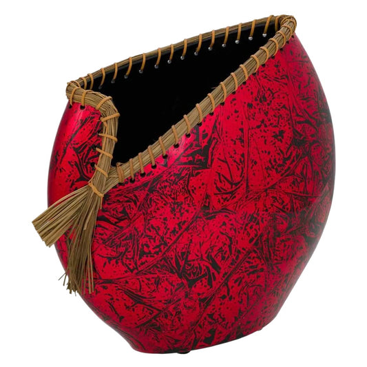 Vase décoratif en métal pour intérieur avec éléments en osier - 30 x 25 x 40